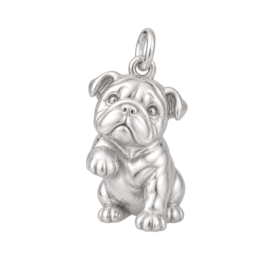 English Bulldog — My Baby Charm and Polyester Cord Bracelet Set — Silver