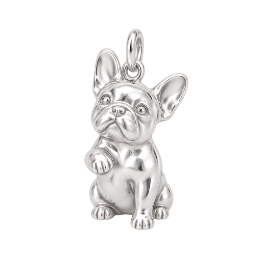 French Bulldog — My Baby Charm and Polyester Cord Bracelet Set — Silver