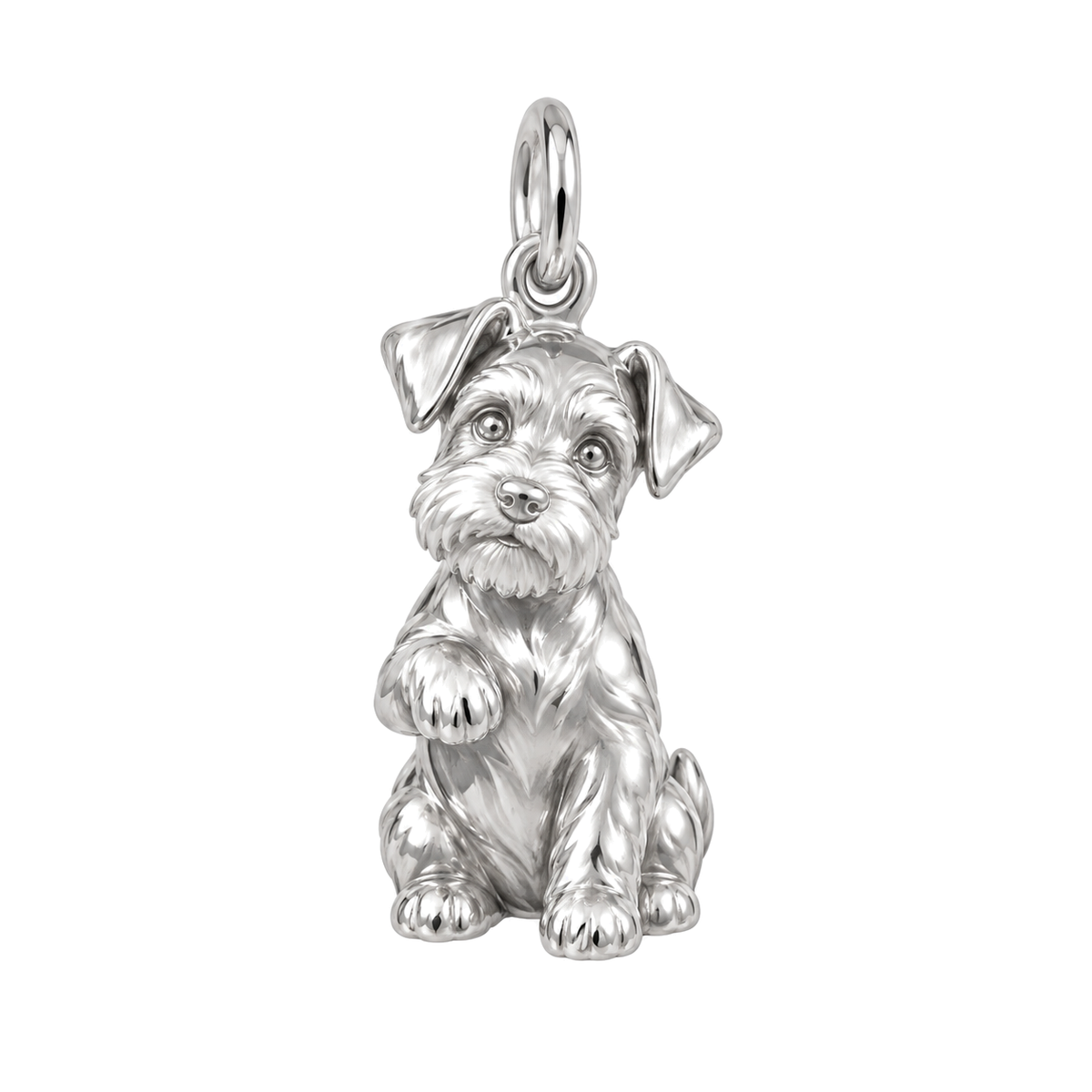 Schnauzer - Miniature, natural ears — My Baby Charm and Polyester Cord Bracelet Set — Silver