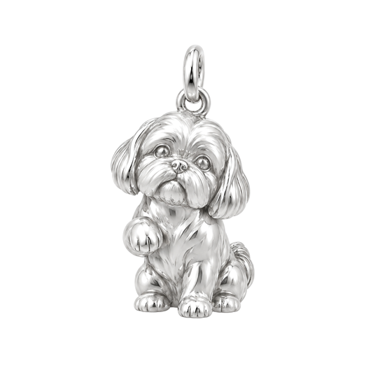 Shih Tzu - puppy cut — My Baby Charm and Polyester Cord Bracelet Set — Silver