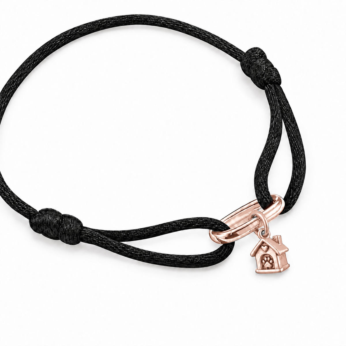 Everyday Connection Cord Charm Bracelet — Black cord — 18K Rose Gold Vermeil — styling inspiration; house charm not included