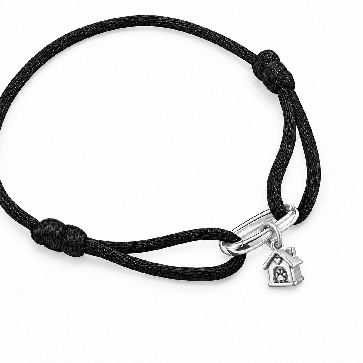 Everyday Connection Cord Charm Bracelet — Black cord — White Gold Vermeil — styling inspiration; house charm not included