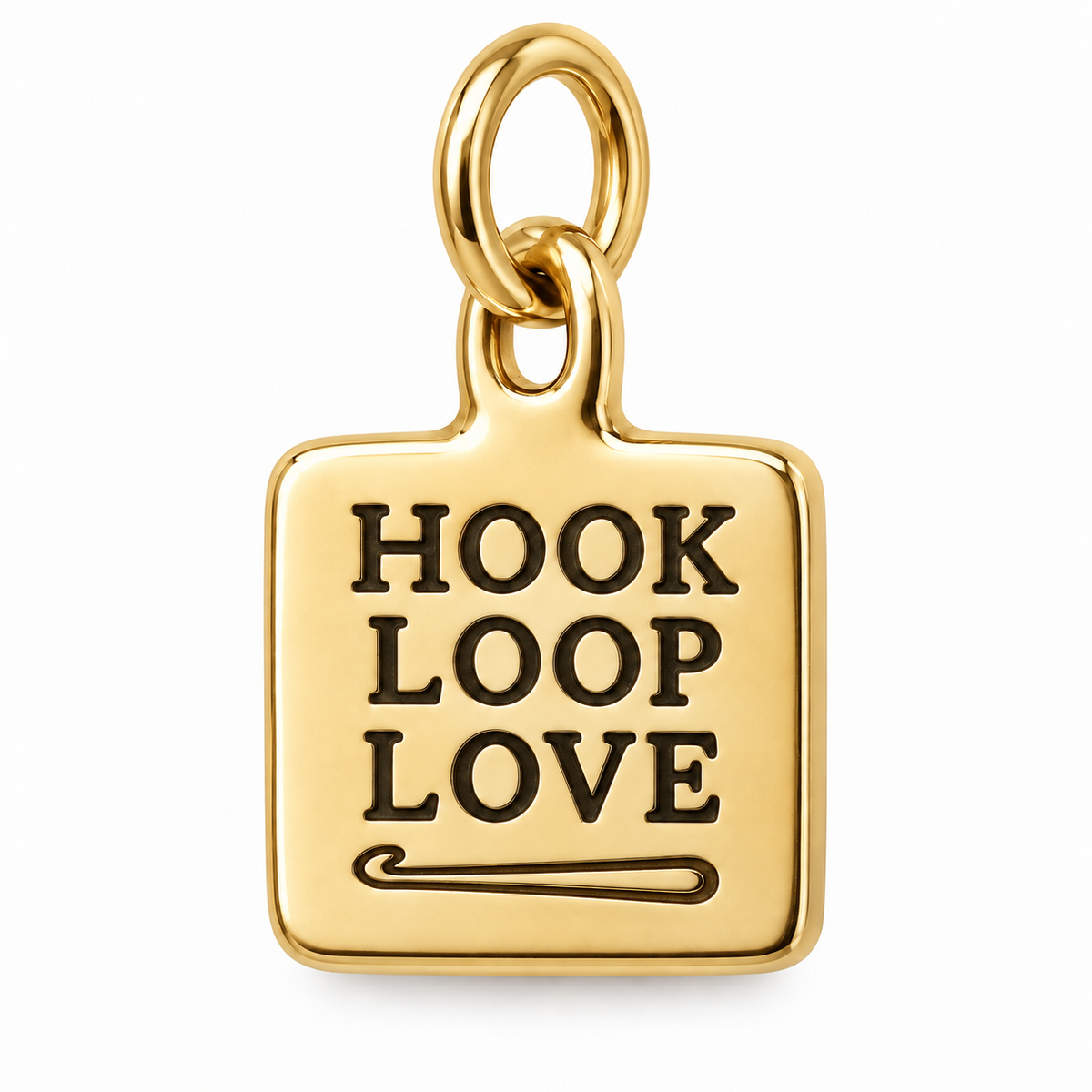 Hook Loop Love Engraved Crochet Charm | gold | 52288bd67209b7f2ecdd2da25c95d3acda50f9df85bc5f009c379c40ffe258e7