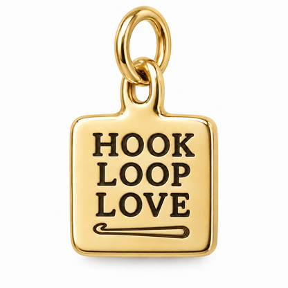 Hook Loop Love Engraved Crochet Charm | gold | 52288bd67209b7f2ecdd2da25c95d3acda50f9df85bc5f009c379c40ffe258e7