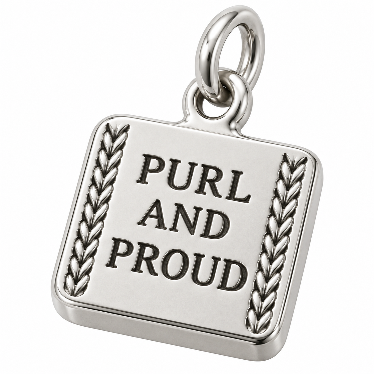 Purl and Proud Engraved Charm | macro | c19b8d500ee7432681bb5b7efc5d9b716a5cfa419299ac84071d3c9f74a5028c