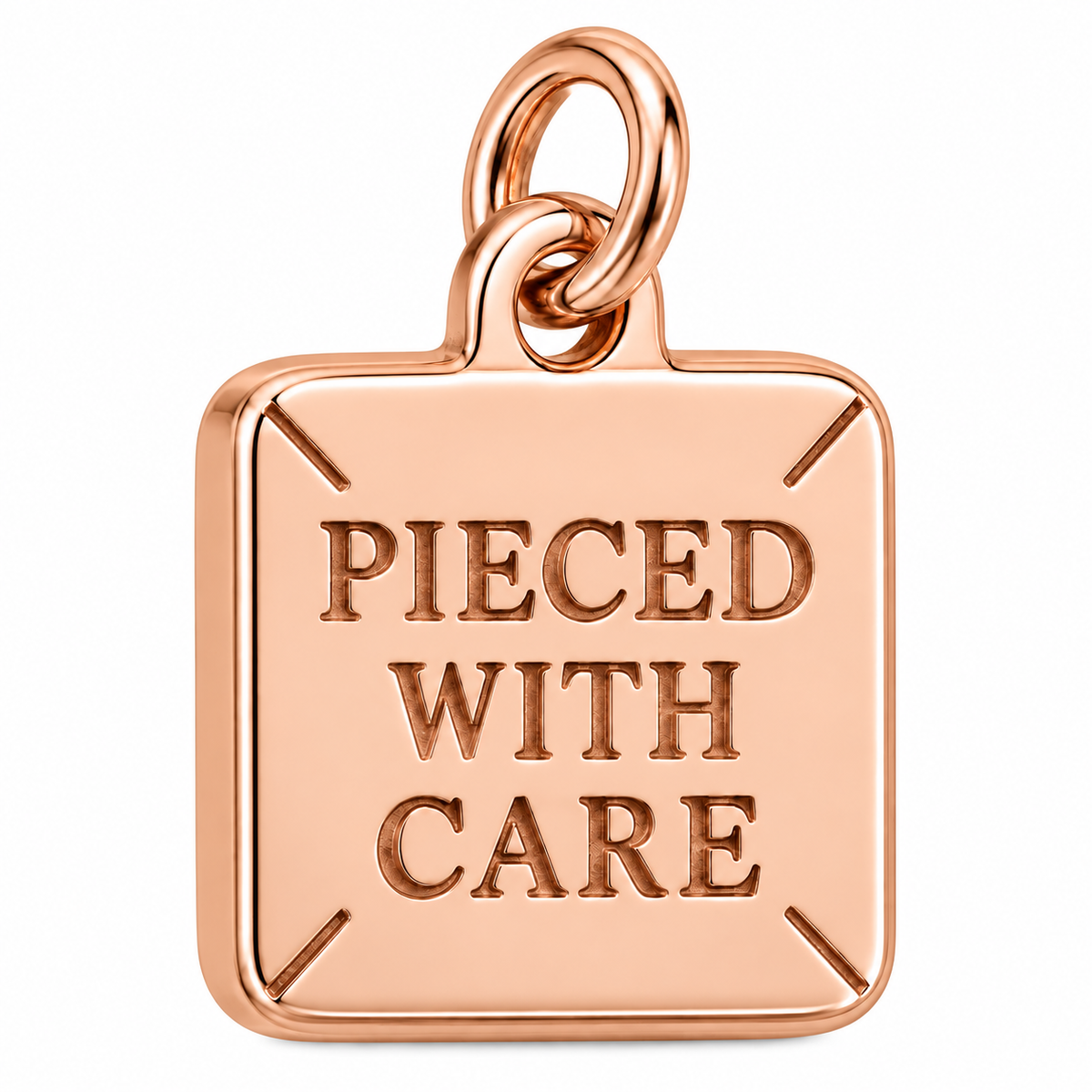 Pieced with Care Engraved Quilting Charm | rose | 45218dfa64d2e877a79428b7a33c732be2d4ba6d60dad3f7c30e7b23e6ba5829
