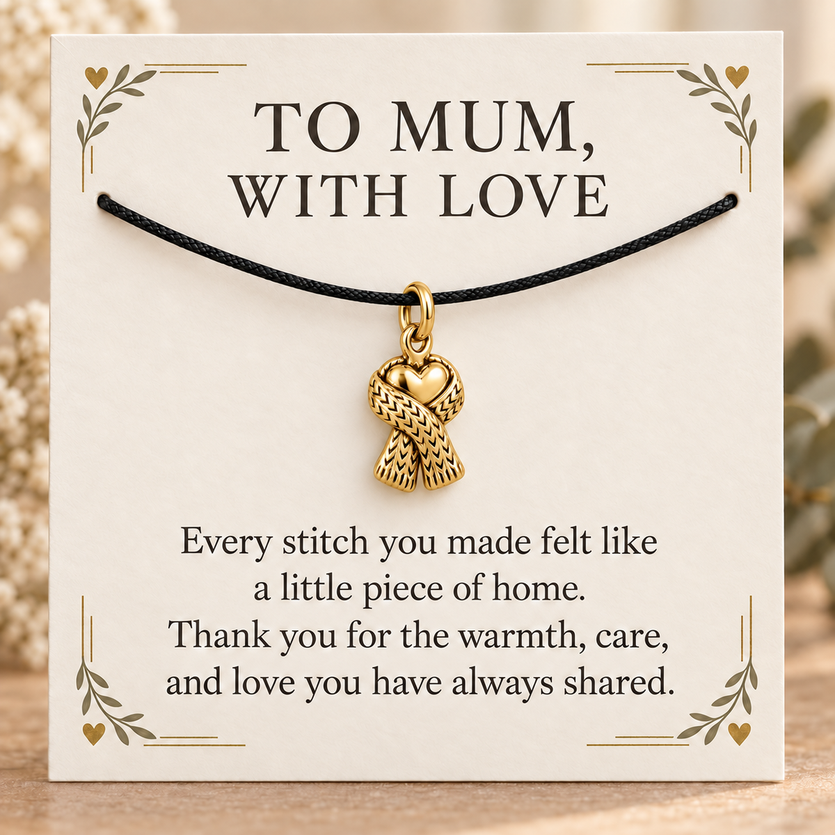 Mum Knit Scarf Heart Charm Gift | gold | fc5f317b38431de62fd023beee2168115b5e166c11fd3c02f0a15850cf71d1f6