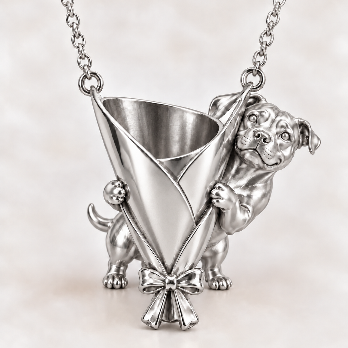 Staffordshire Bull Terrier — Flowers for You Charm Necklace Set — silver