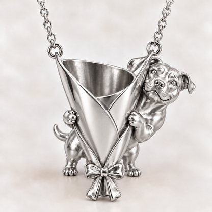 Staffordshire Bull Terrier — Flowers for You Charm Necklace Set — silver