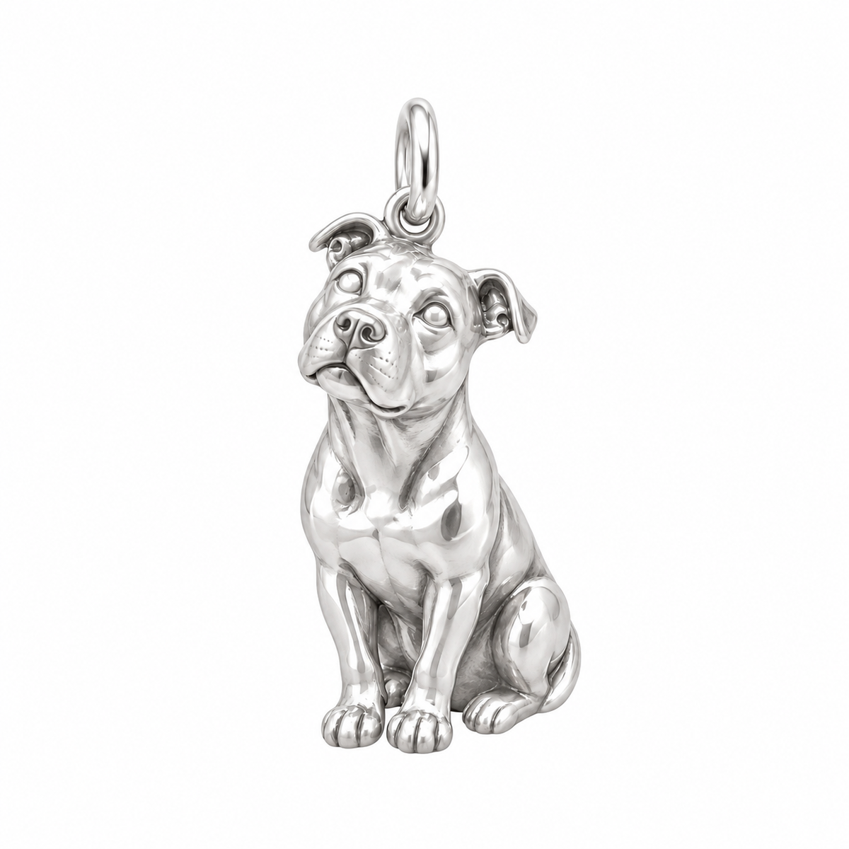 American Staffordshire Terrier — Happy Running Charm and Polyester Cord Bracelet Set — Silver