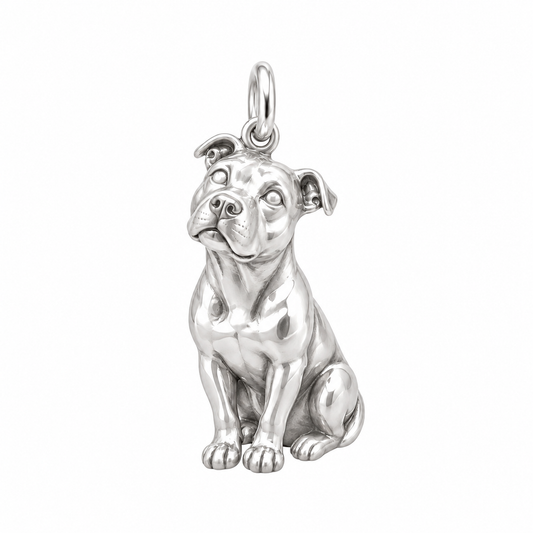 American Staffordshire Terrier — Happy Running Charm and Polyester Cord Bracelet Set — Silver