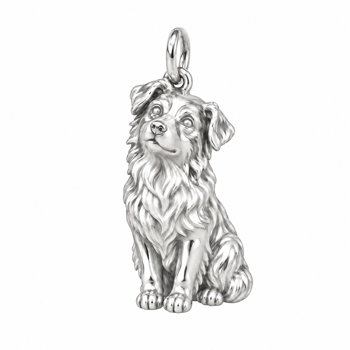 Australian Shepherd — Happy Running Charm and Polyester Cord Bracelet Set — Silver