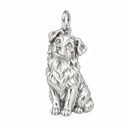 Australian Shepherd — Happy Running Charm and Polyester Cord Bracelet Set — Silver
