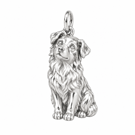 Australian Shepherd — Happy Running Charm and Polyester Cord Bracelet Set — Silver