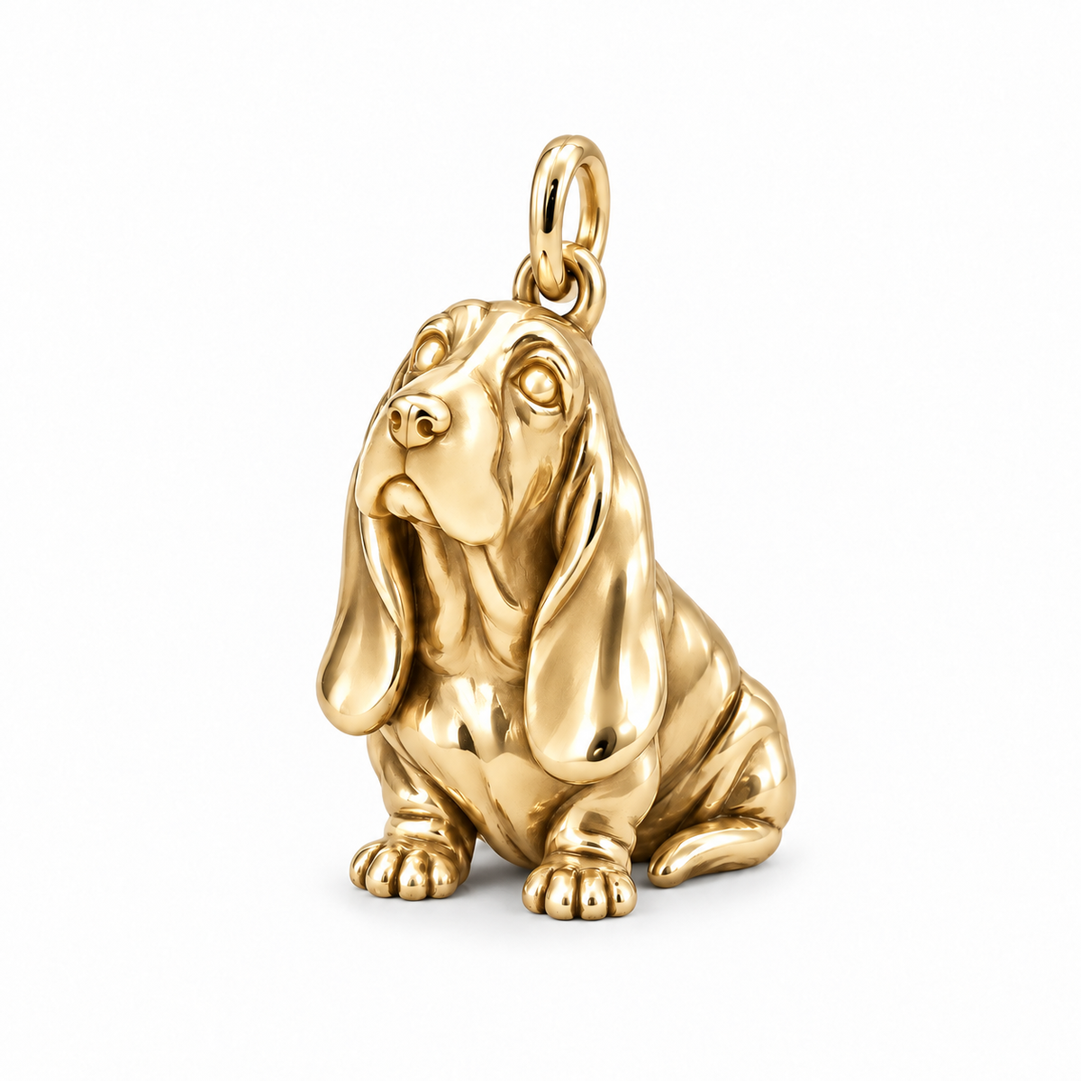 Basset Hound — Happy Running Charm and Polyester Cord Bracelet Set — Gold
