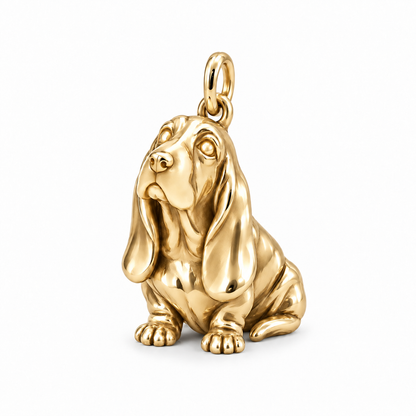 Basset Hound — Happy Running Charm and Polyester Cord Bracelet Set — Gold