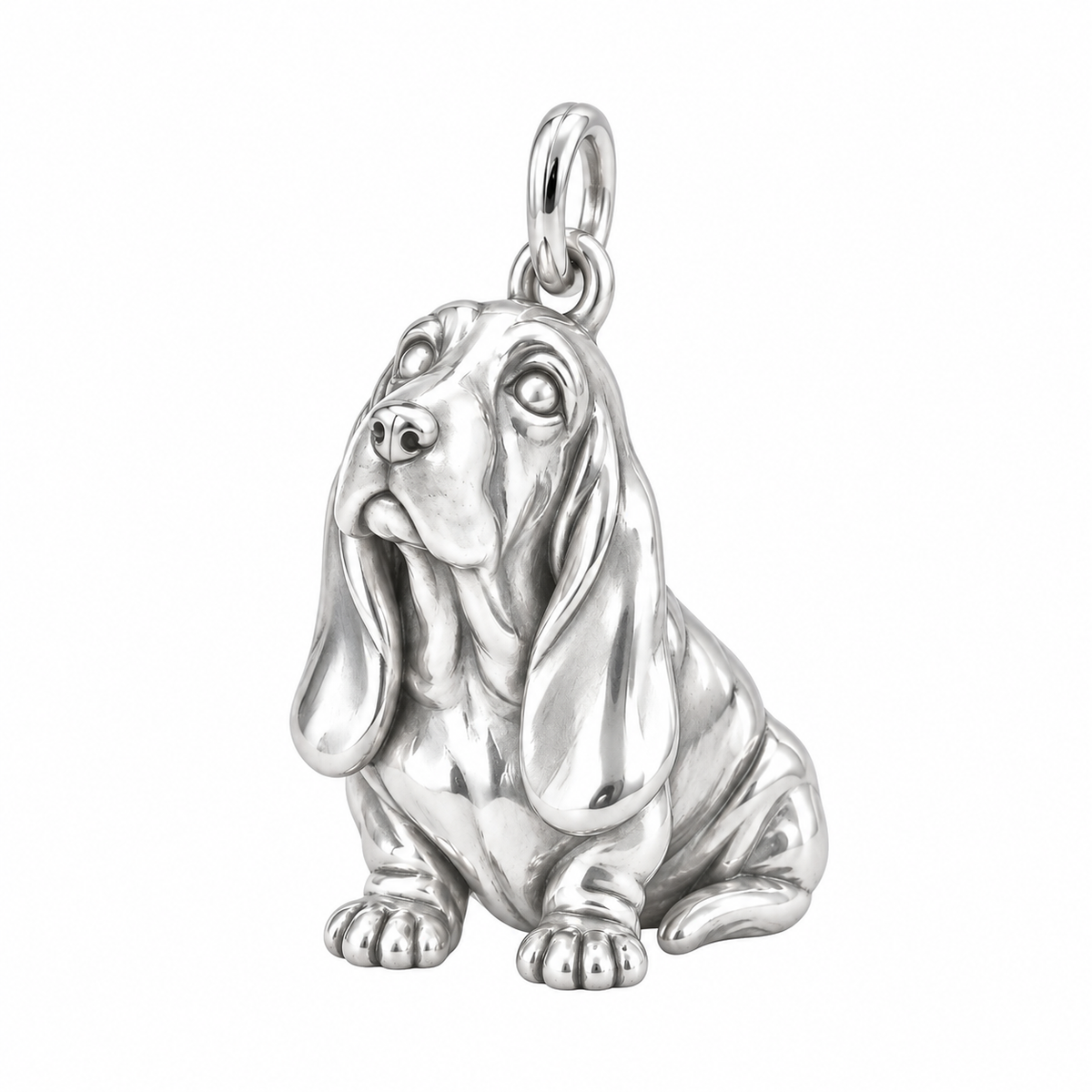 Basset Hound — Happy Running Charm and Polyester Cord Bracelet Set — Silver