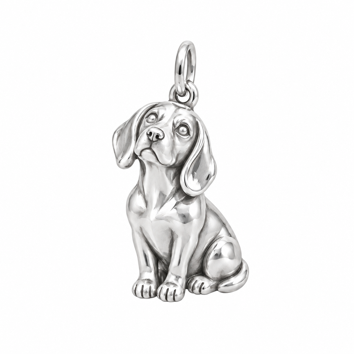 Beagle — Happy Running Charm and Polyester Cord Bracelet Set — Silver