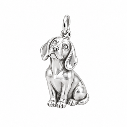 Beagle — Happy Running Charm and Polyester Cord Bracelet Set — Silver