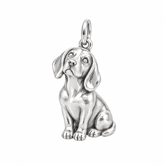 Beagle — Happy Running Charm and Polyester Cord Bracelet Set — Silver