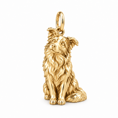Border Collie - rough coat — Happy Running Charm and Polyester Cord Bracelet Set — Gold