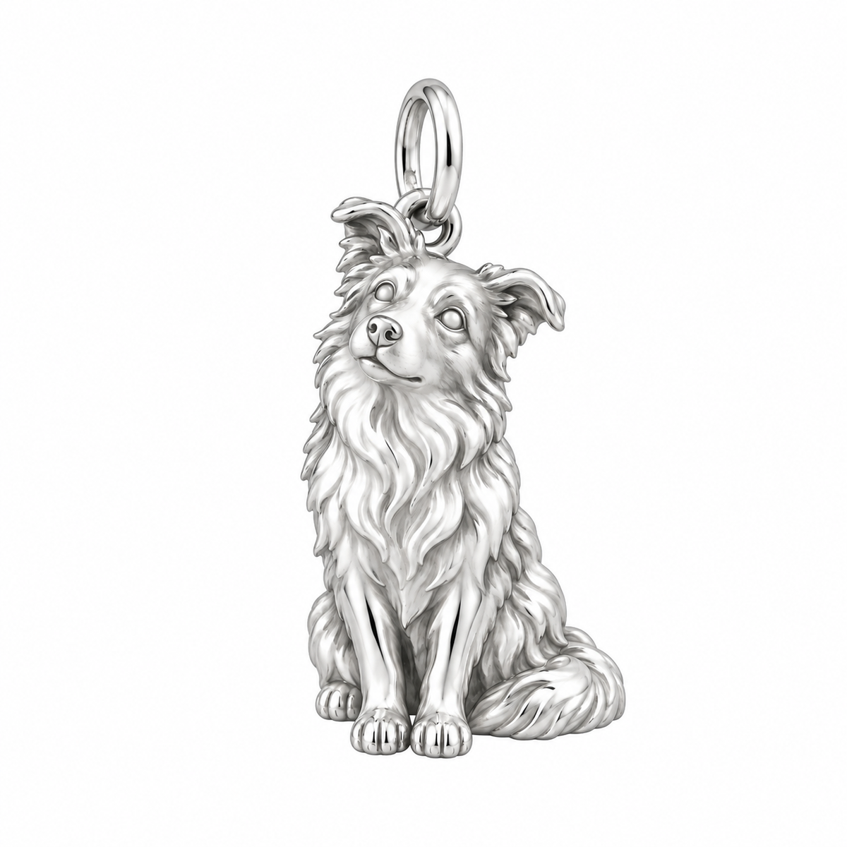 Border Collie - rough coat — Happy Running Charm and Polyester Cord Bracelet Set — Silver