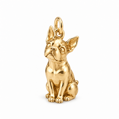 Boston Terrier — Happy Running Charm and Polyester Cord Bracelet Set — Gold