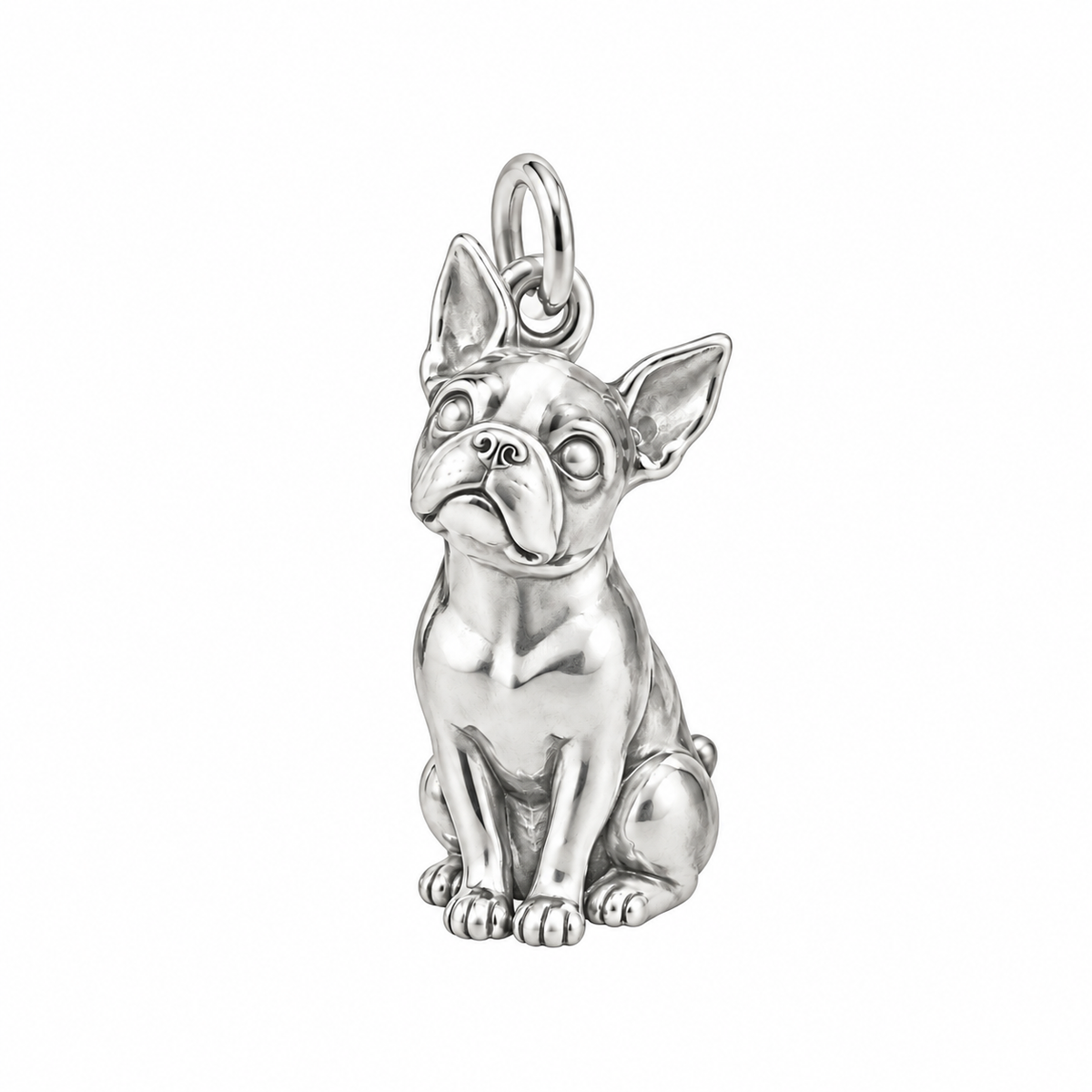 Boston Terrier — Happy Running Charm and Polyester Cord Bracelet Set — Silver
