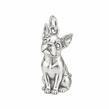 Boston Terrier — Happy Running Charm and Polyester Cord Bracelet Set — Silver