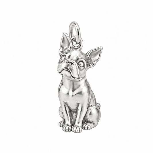 Boston Terrier — Happy Running Charm and Polyester Cord Bracelet Set — Silver