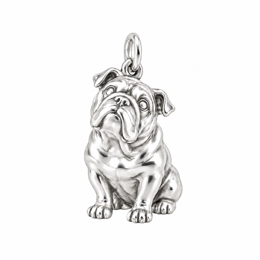 Bulldog — Happy Running Charm and Polyester Cord Bracelet Set — Silver