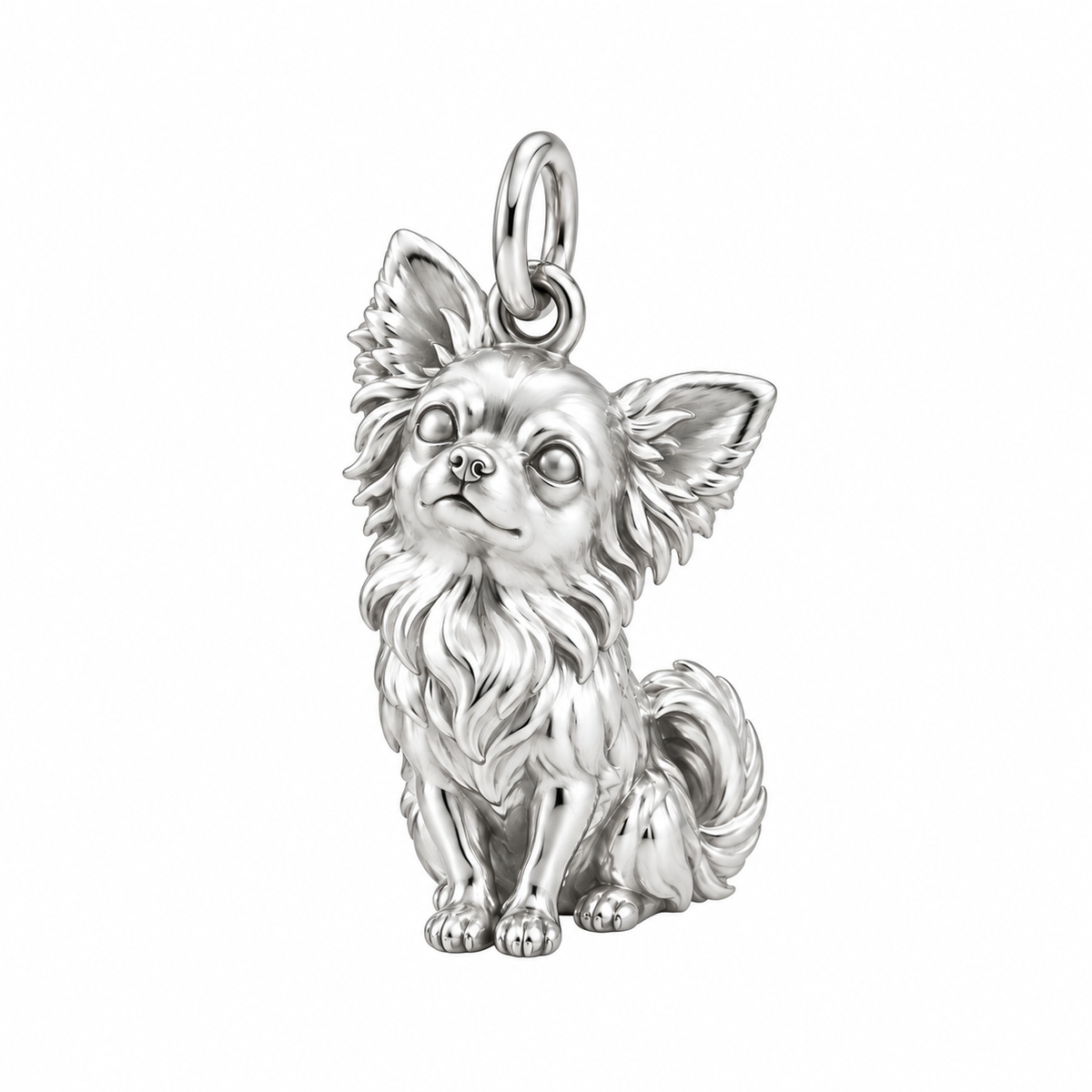 Chihuahua - long hair — Happy Running Charm and Polyester Cord Bracelet Set — Silver