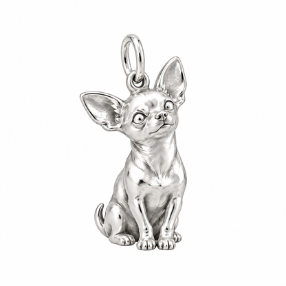 Chihuahua - short hair — Happy Running Charm and Polyester Cord Bracelet Set — Silver