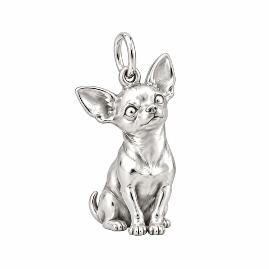 Chihuahua - short hair — Happy Running Charm and Polyester Cord Bracelet Set — Silver