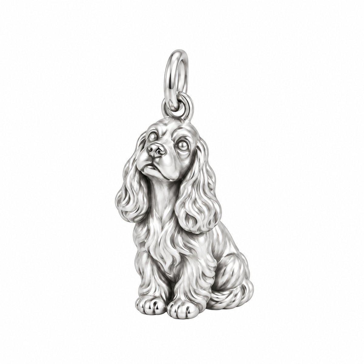 Cocker Spaniel — Happy Running Charm and Polyester Cord Bracelet Set — Silver