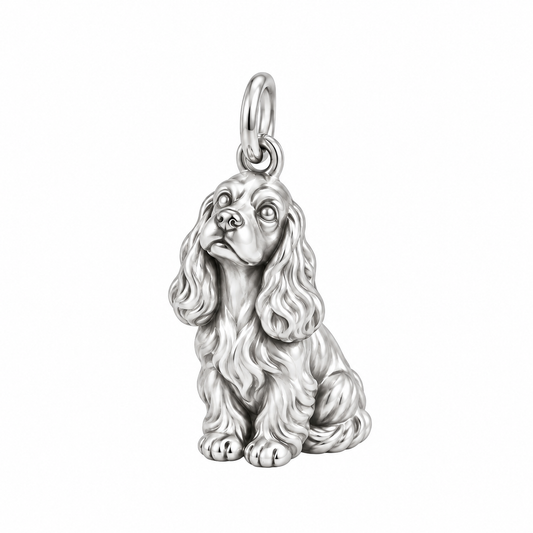 Cocker Spaniel — Happy Running Charm and Polyester Cord Bracelet Set — Silver