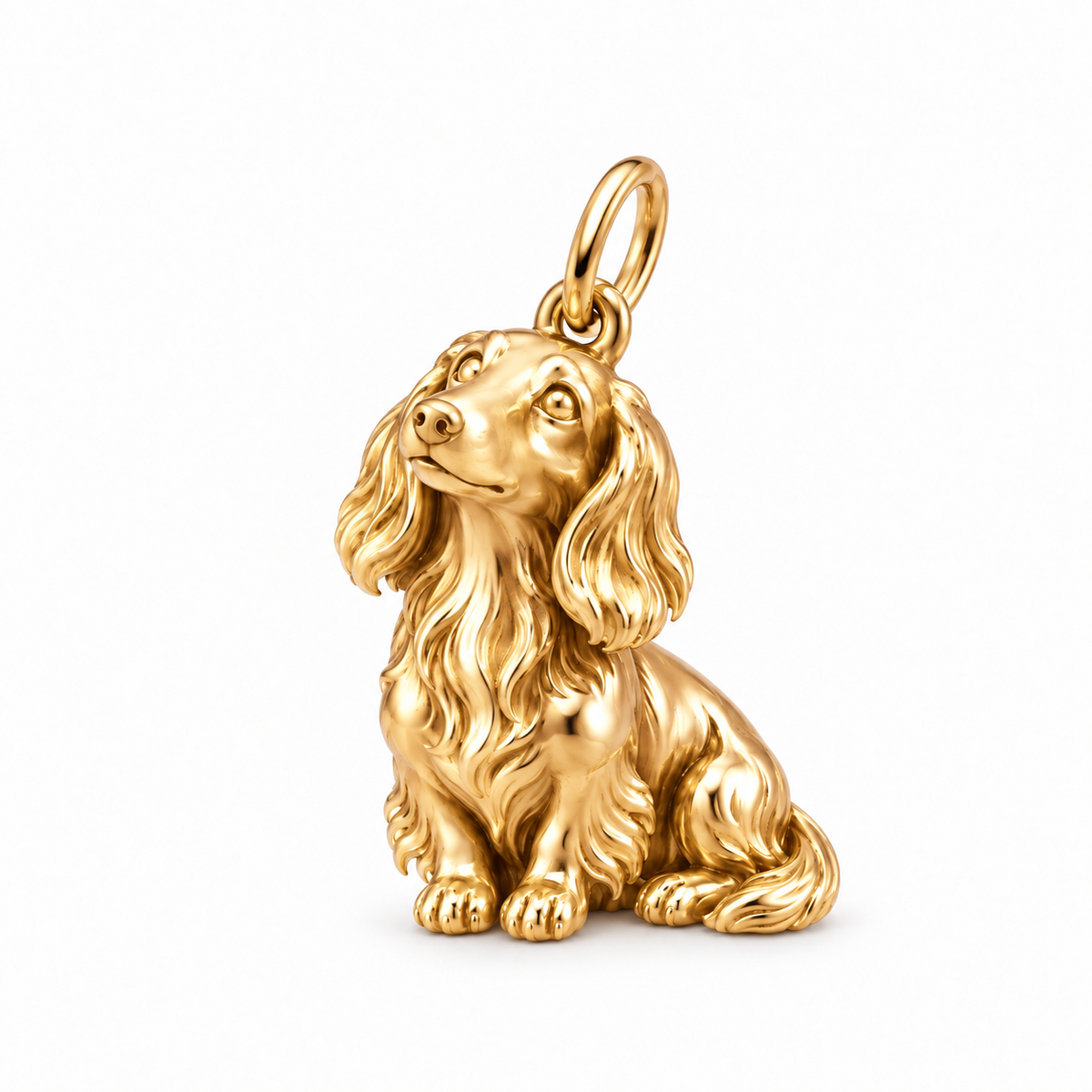 Dachshund - longhair — Happy Running Charm and Polyester Cord Bracelet Set — Gold