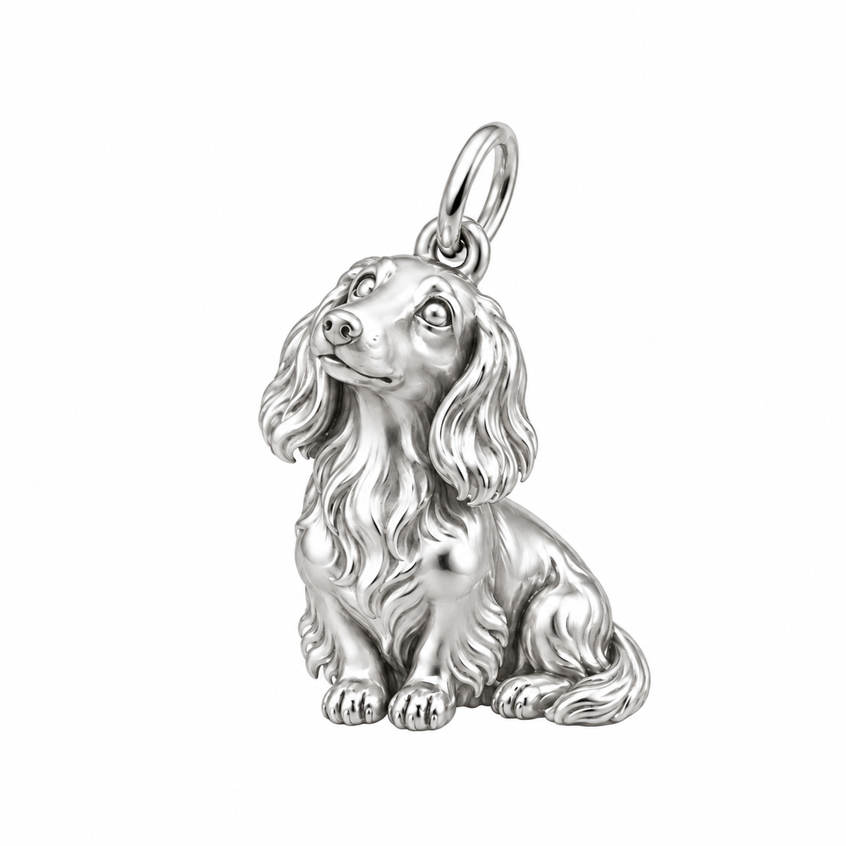 Dachshund - longhair — Happy Running Charm and Polyester Cord Bracelet Set — Silver