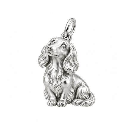 Dachshund - longhair — Happy Running Charm and Polyester Cord Bracelet Set — Silver