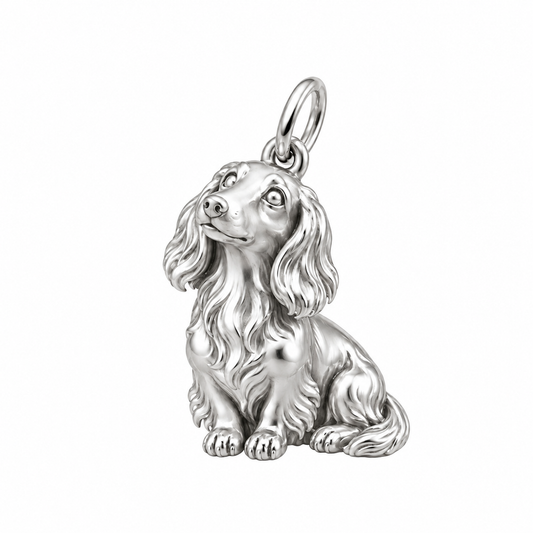 Dachshund - longhair — Happy Running Charm and Polyester Cord Bracelet Set — Silver