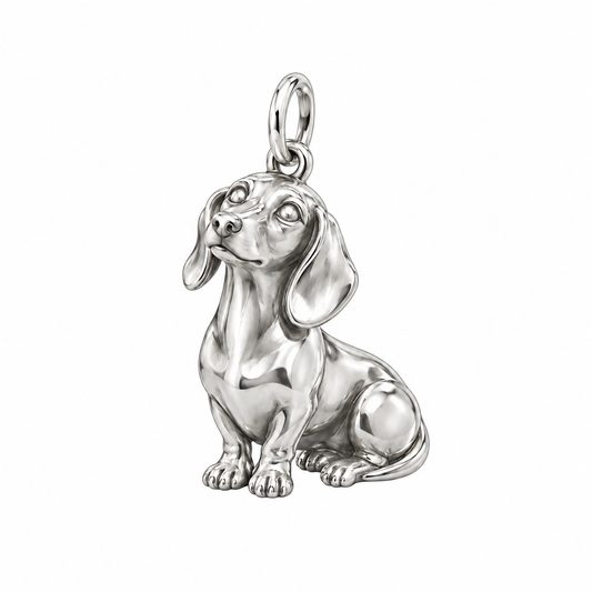Dachshund - smooth coat — Happy Running Charm and Polyester Cord Bracelet Set — Silver