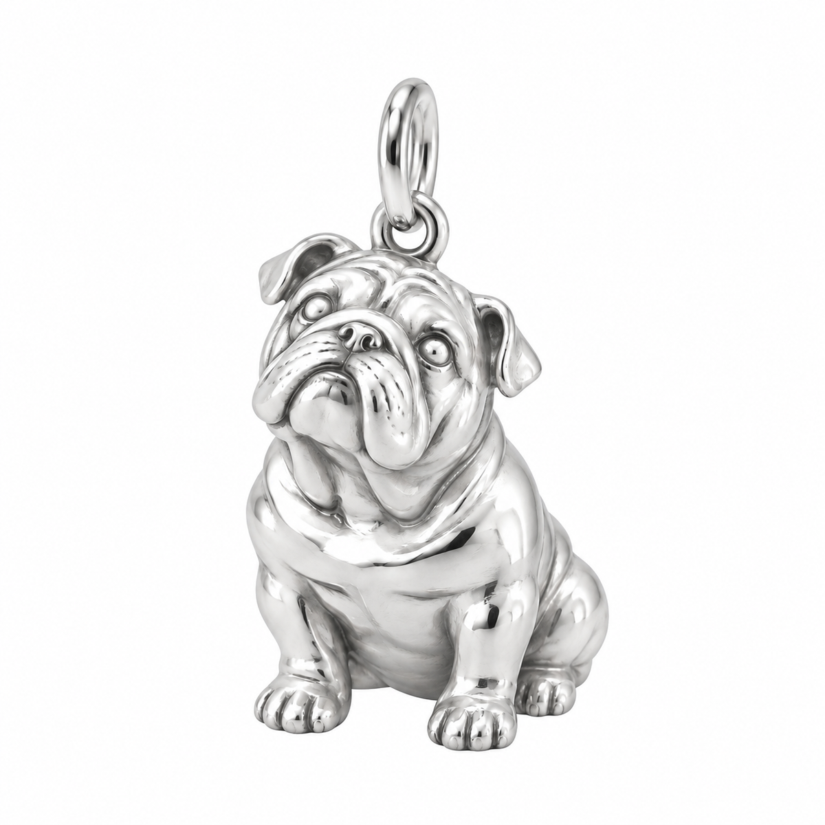 English Bulldog — Happy Running Charm and Polyester Cord Bracelet Set — Silver