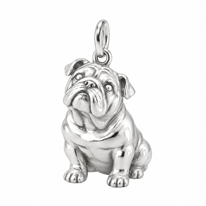 English Bulldog — Happy Running Charm and Polyester Cord Bracelet Set — Silver