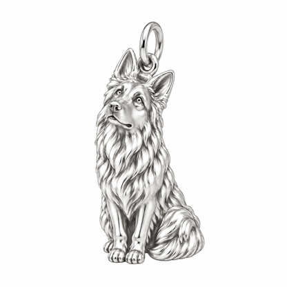 German Shepherd - long coat — Happy Running Charm and Polyester Cord Bracelet Set — Silver