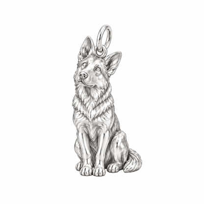 German Shepherd - standard coat — Happy Running Charm and Polyester Cord Bracelet Set — Silver