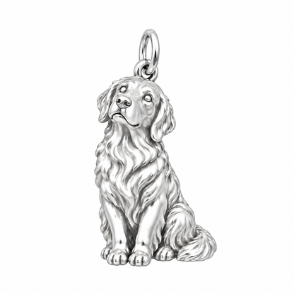 Golden Retriever — Happy Running Charm and Polyester Cord Bracelet Set — Silver