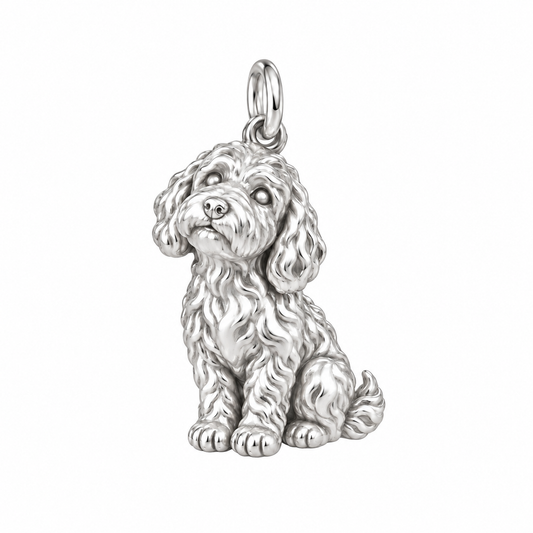 Goldendoodle - mini — Happy Running Charm and Polyester Cord Bracelet Set — Silver