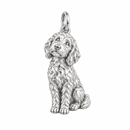 Goldendoodle - standard — Happy Running Charm and Polyester Cord Bracelet Set — Silver