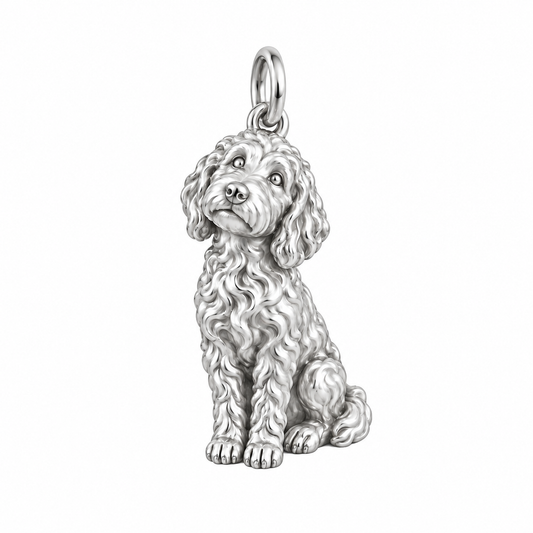 Goldendoodle - standard — Happy Running Charm and Polyester Cord Bracelet Set — Silver