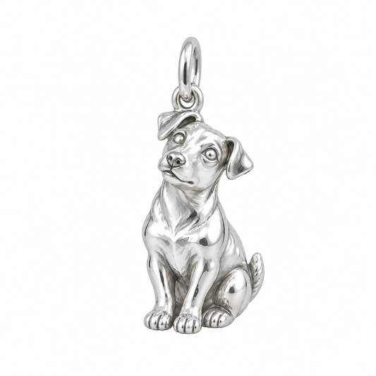 Jack Russell Terrier — Happy Running Charm and Polyester Cord Bracelet Set — Silver